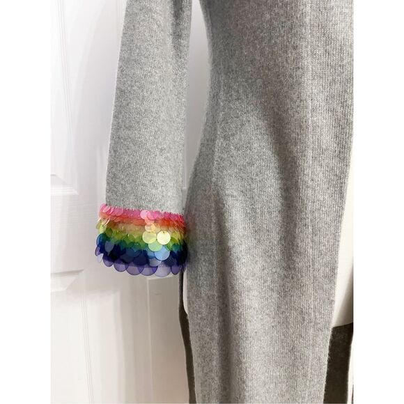 Carolyn Rowan x Stephanie Gottlieb Duster Gray Long Cardigan Sweater Rainbow - Picture 2 of 6